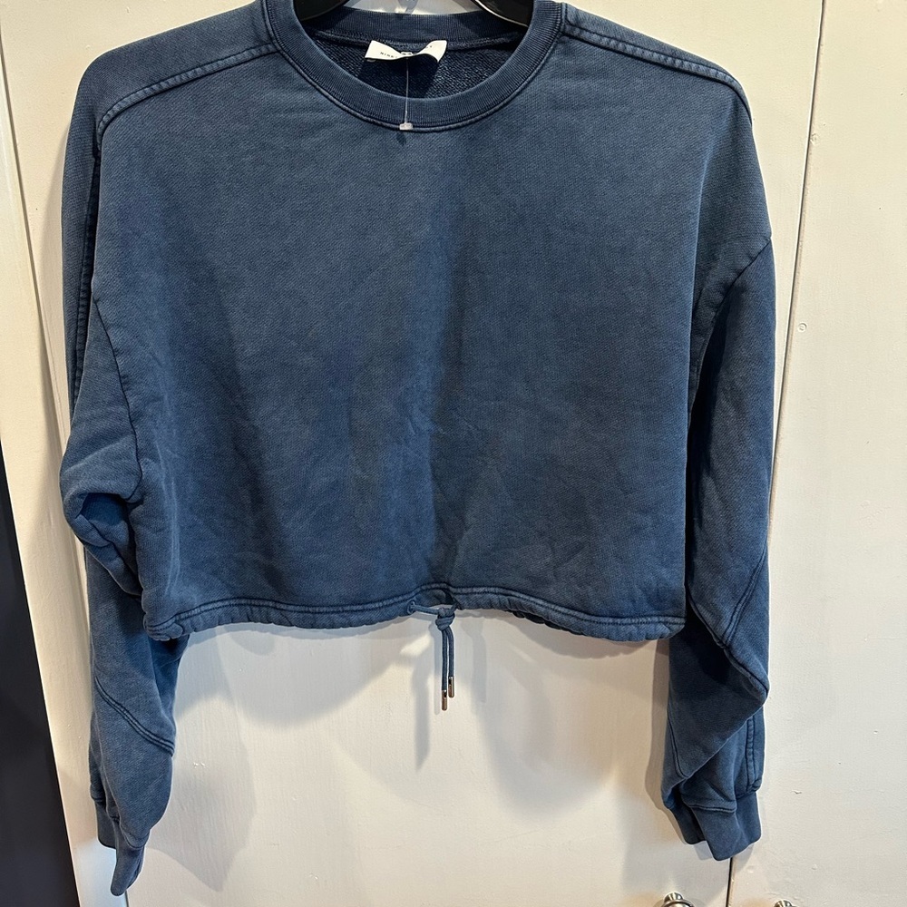 Navy Blue Cropped Crew Neck Sweater - Picture 1 of 4